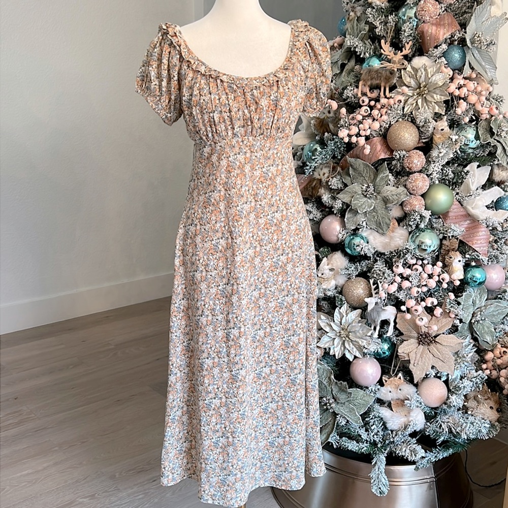 ASTR the label Ditsy Floral Ruffle Neck Midi Dress